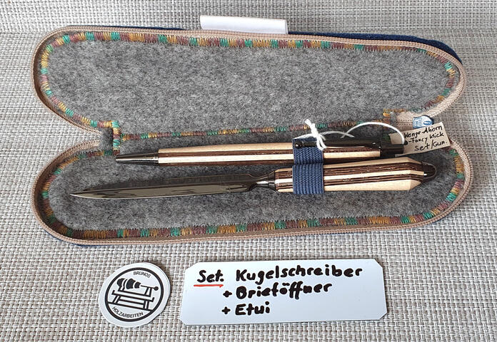 Set. Fancy Klick - Gun Metall Kugelschreiber u. Brieföffner Wenge/Ahorn srf. 90.-