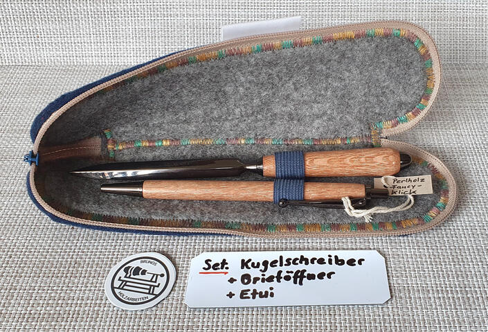 Set. Fancy - Gun Metall Kugelschreiber u Brieföffner Perlholz srf. 90.-