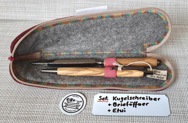 Set. Fancy klick / Gun Metall Kugelschreiber und Brieföffner Olive 2 srf. 90.-