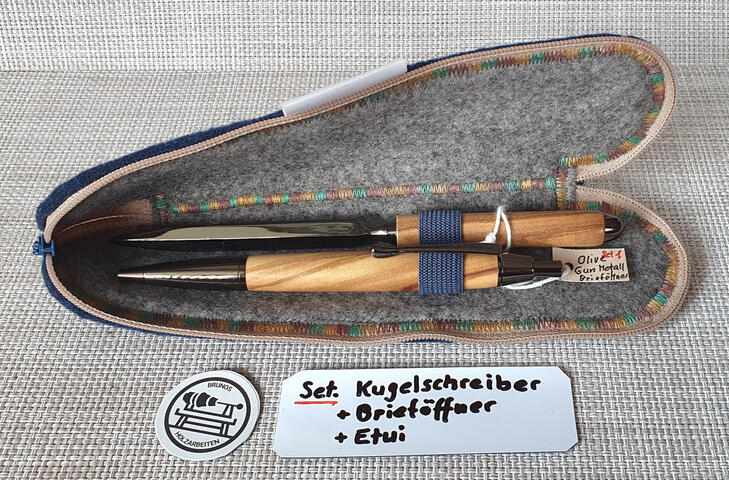 Set. Devin - Gun Metall Kugelschreiber u. Brieföffner Olive 1 srf. 90.-